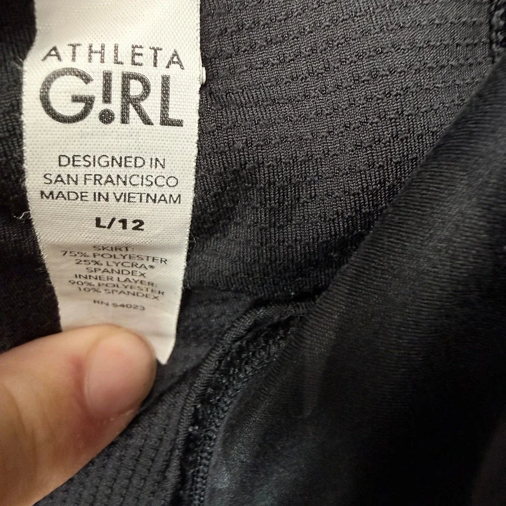 Athleta Girl Camo Lux Swing Skort Girls L/12 Tiered Ruffle Black Gray Active SU2